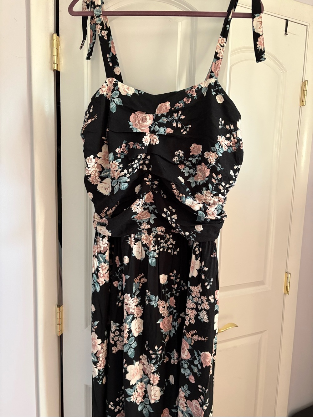 torrid Black Floral Tie-Strap Maxi Dress with Pink and Teal Blooms